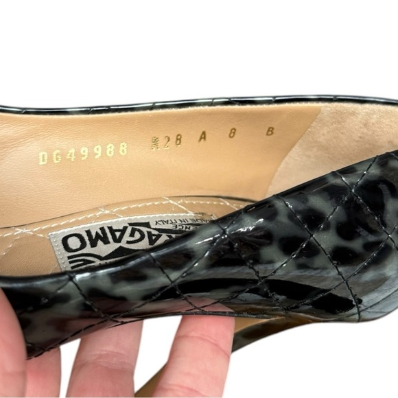 Salvatore Ferragamo Talia Quilted Patent Leather Pumps Black/Grey Size 8 - Picture 7 of 15